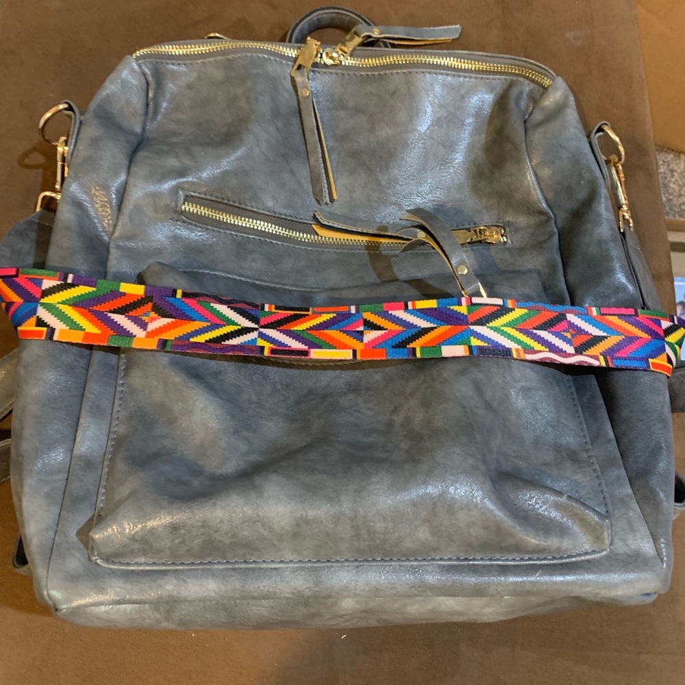 Grey 14 inch backpack faux leather